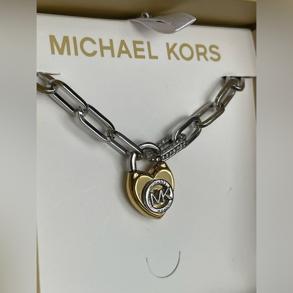 Michael Kors Necklace,Michael Kors Silver Necklace with Gold Heart Charm - Picture 11 of 13